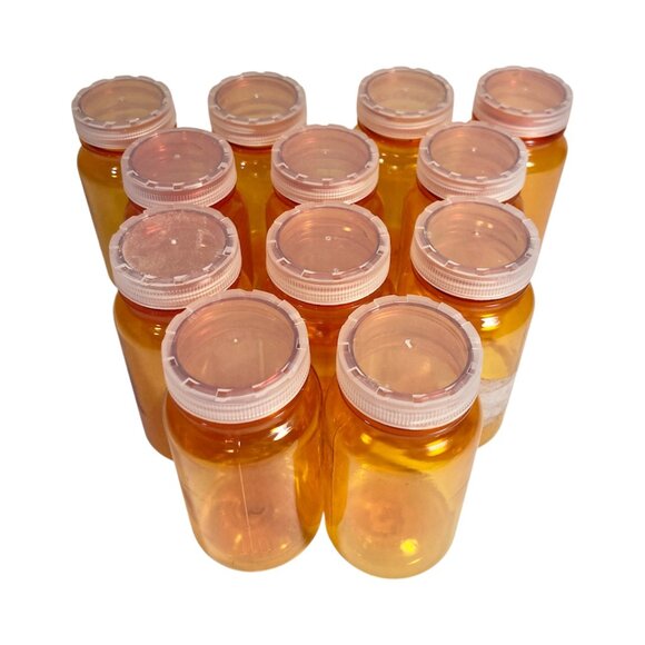 Vintage Empty Amber Medicine Bottle Lot 12 120cc Plastic Bottles Craft Storage - Picture 1 of 10